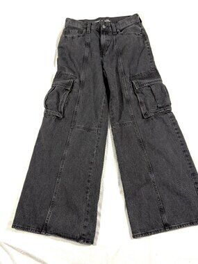 Old Navy Baggy Wide Leg Jeans Kids 18 Black Cargo Skater Grunge
